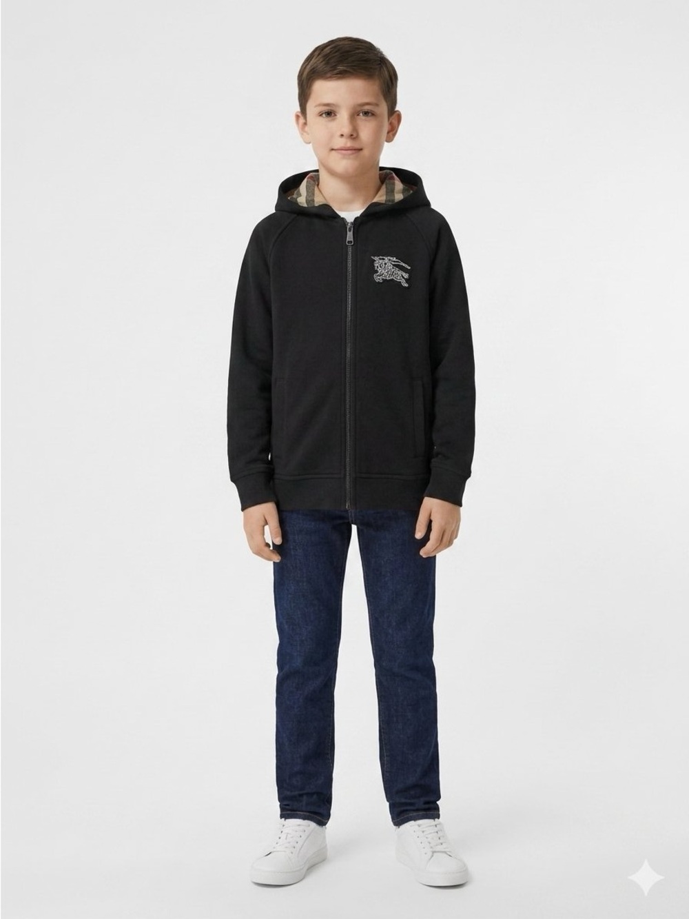 Burberry Boy's Nova Check-Zip-Up
Hoodie with pockets in black